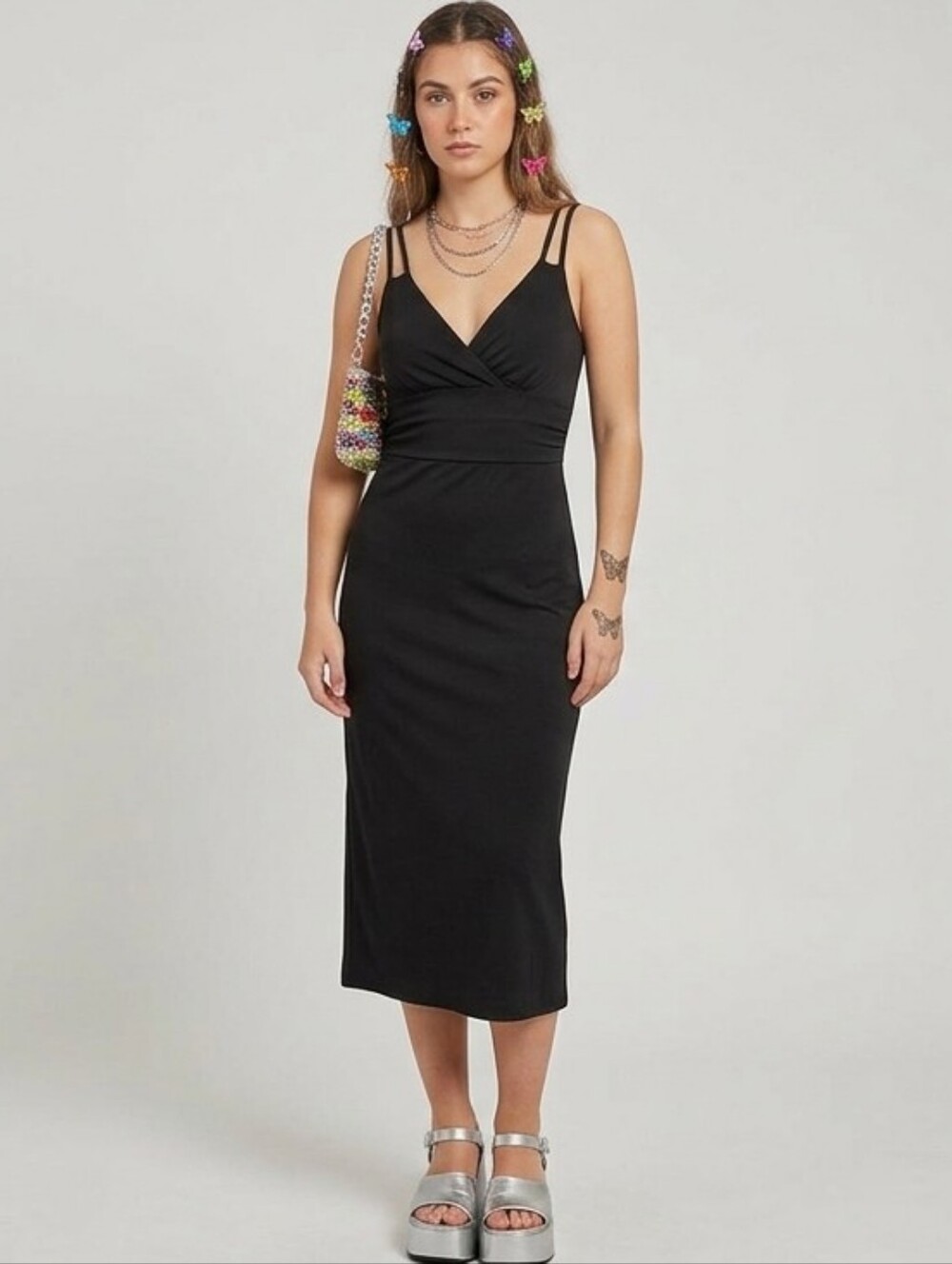 Y2K Sleeveless Black V-Neck Maxi Dress
